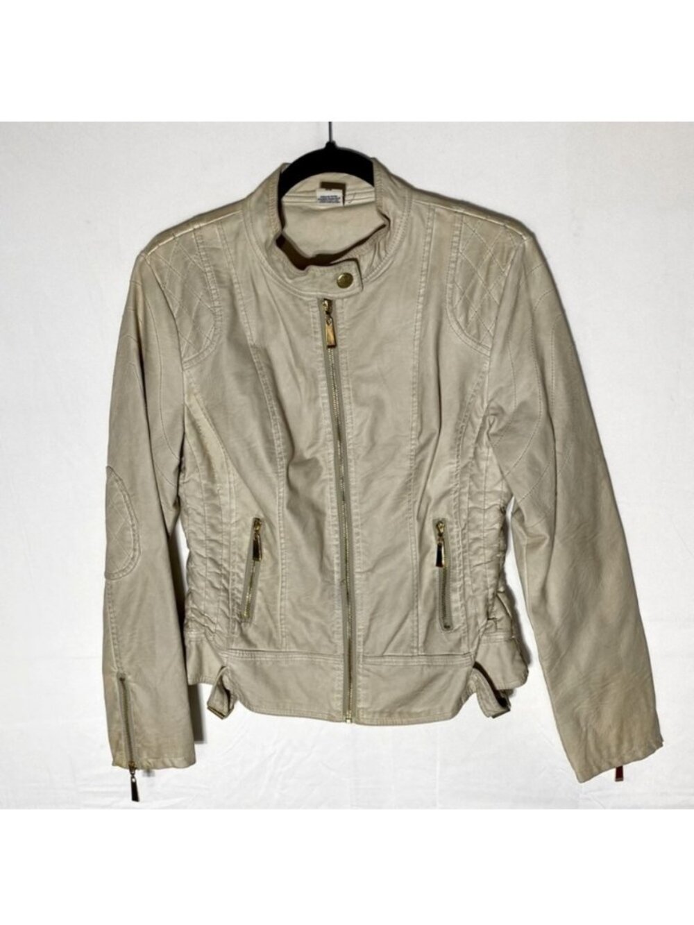 Vintage Roosevelt American College Beige Distressed Faux Leather Jacket M